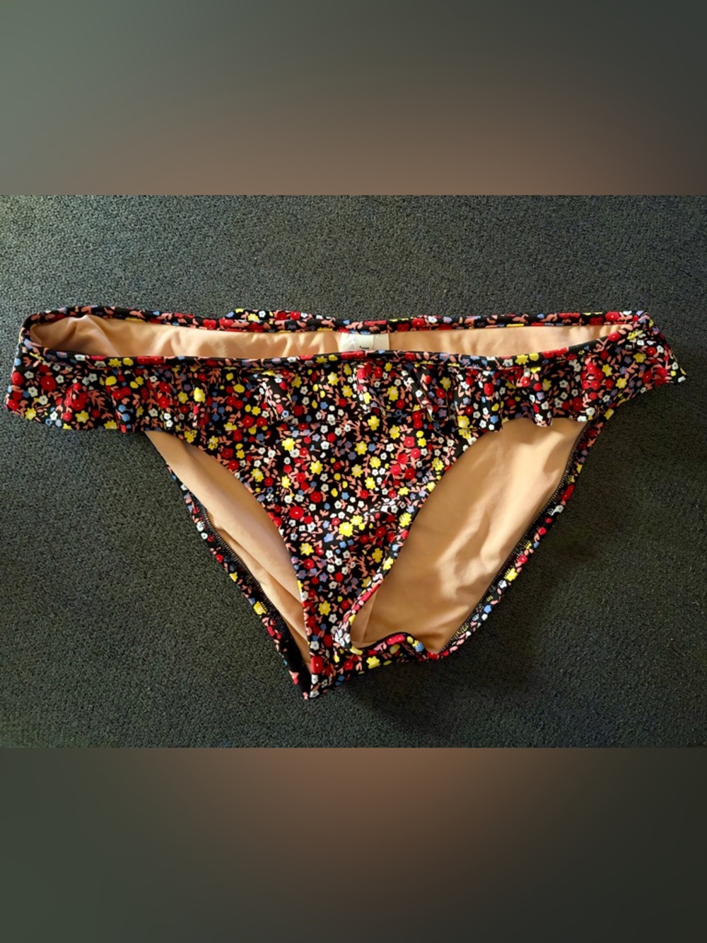 J Crew  Ruffle Bikini Bottoms - Black Multicolor floral